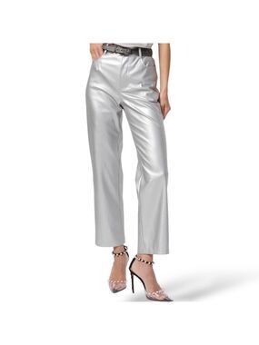 NWT CAMI NYC Hanie Silver Metallic 5 Pocket Jeans Straight Cropped Leg SZ 10